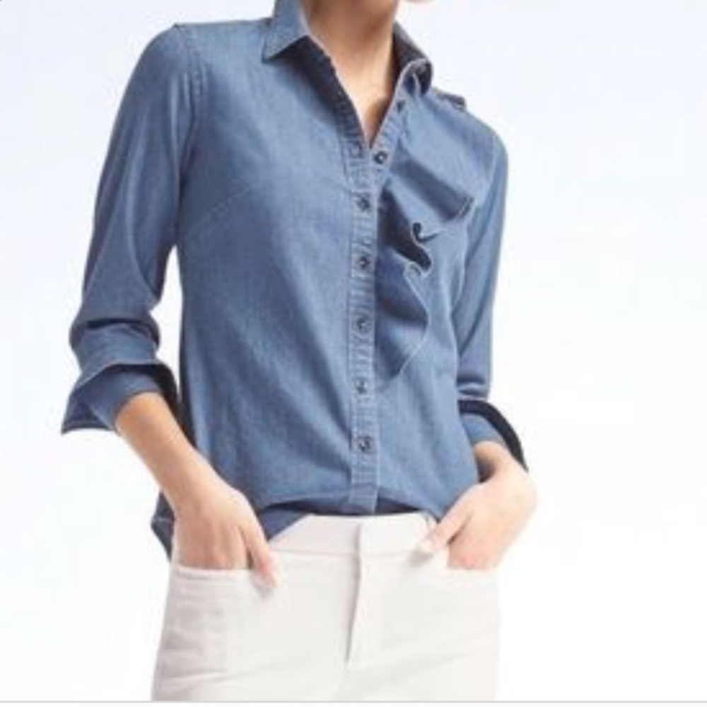NEVER WORN Jean Shirt with Ruffle